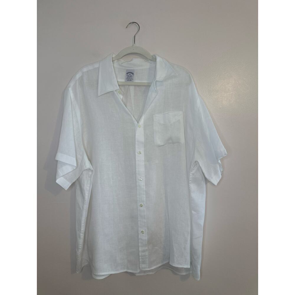 Brooks Brothers Mens Short Sleeve Regent Polo White 100% Baird McNutt Linen XXL